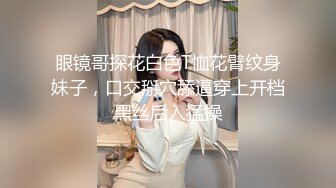 眼镜哥探花白色T恤花臂纹身妹子，口交掰穴舔逼穿上开档黑丝后入猛操